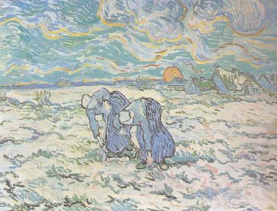 Vincent Van Gogh Two Peasant Women Digging in Field with Snow (nn04) Germany oil painting art